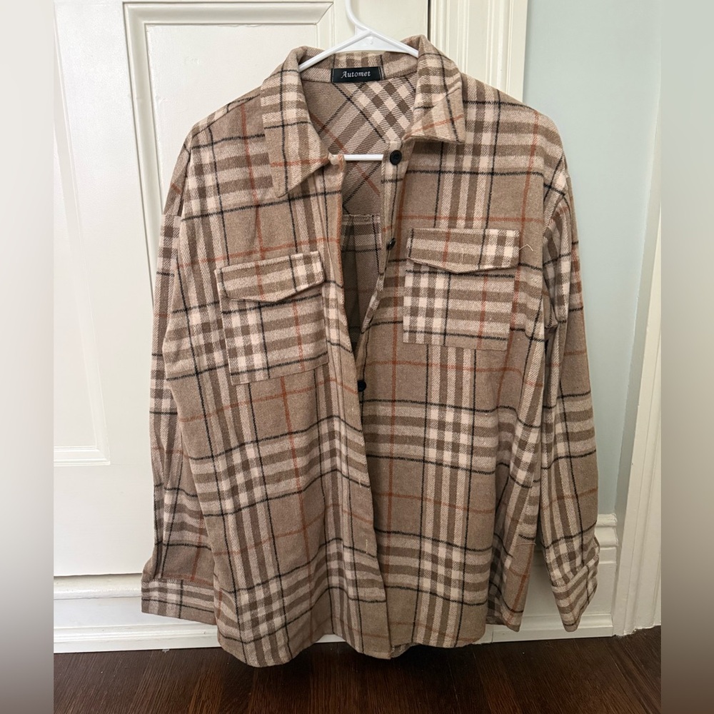Amazon Plaid Shirt Jacket in Beige and Brown